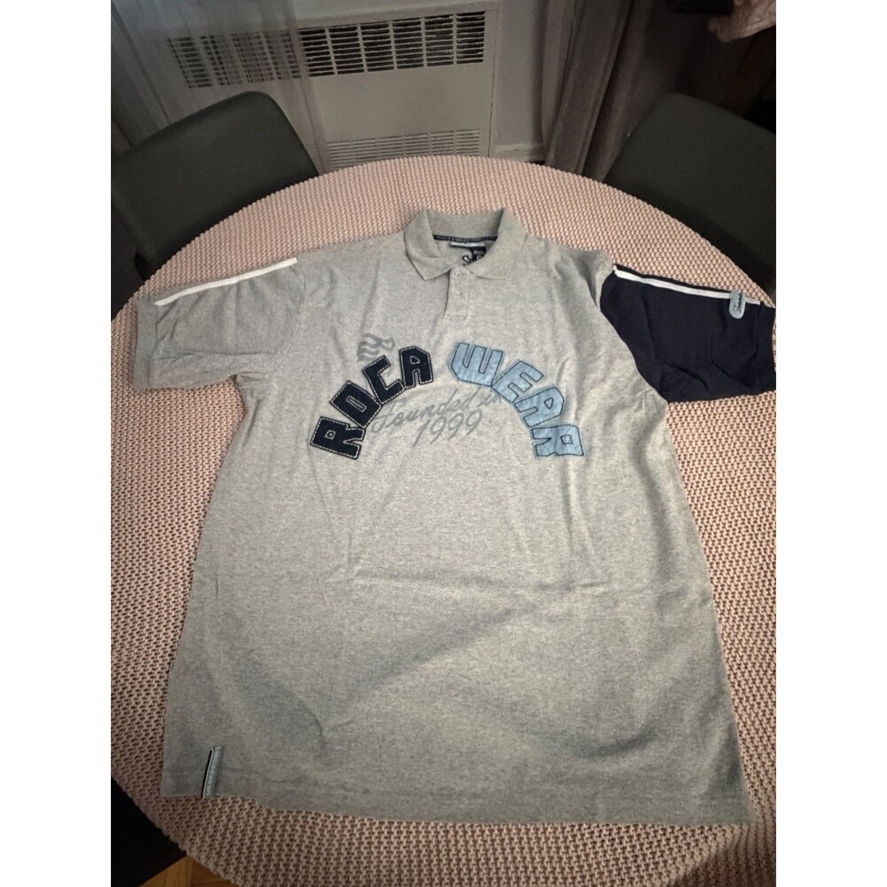 Vntg gray and blue Rocawear polo shirt Size XL